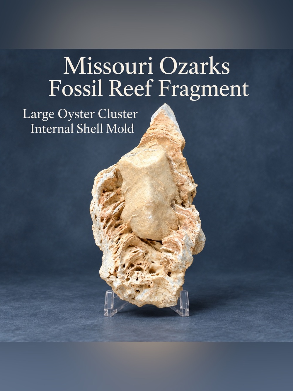 Missouri Ozarks Fossil Reef Fragment Large Oyster Cluster w/Internal Shell Mold